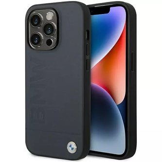 BMW BMHMP14XSLLNA Pouzdro na telefon pro Apple iPhone 14 Pro Max 6,7" tmavě modré/námořnické pevné pouzdro Leather Hot Stamp MagSafe