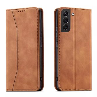 Magnet Fancy Case Case pro Samsung Galaxy S22 Pouch Card Wallet Card Stand Card Brown