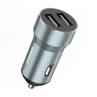 Kovová nabíječka do auta s duálním USB Foneng C08 2,4 A (stříbrná)
