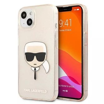 Etui na telefon Karl Lagerfeld pro iPhone 13 6,1" złoty/zlatý pevný obal Glitter Karl`s Head