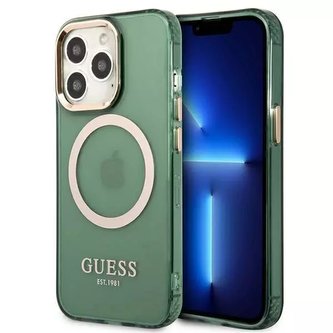 Guess GUHMP13XHTCMA iPhone 13 Pro Max 6,7" zielony/khaki pevný obal Gold Outline Translucent MagSafe