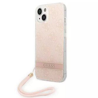 Guess GUOHCP14SH4STP pouzdro pro Apple iPhone 14 6,1" růžové/růžové pevné pouzdro 4G Print Strap