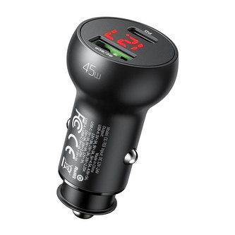 Nabíječka do auta Mcdodo CC-7030, USB + USB-C, s displejem, 45 W (černá) Nabíječka do auta Mcdodo CC-7030, USB + USB-C, s displejem, 45 W (černá)