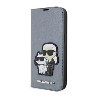 Karl Lagerfeld Booktype NFT Saffiano Karl & Choupette - pouzdro pro iPhone 14 Pro (stříbrné)