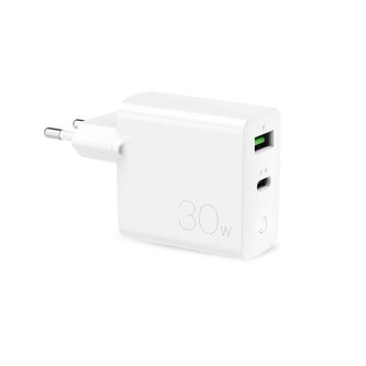 Rychlá cestovní nabíječka PURO Mini - Rychlé napájení USB-A + USB-C 30W (bílá)