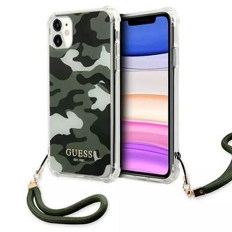Guess GUHCN61KSARKA iPhone 11 6,1" zelený / khaki pevný obal Camo Collection
