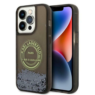 Karl Lagerfeld Liquid Glitter Round RSG Logo Case - pouzdro pro iPhone 14 Pro (černé)