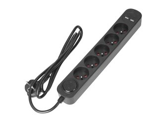 Přep.ochrana ORNO PS-2/B/1,5M / 5 zásuvek 1,5m / 2x USBčerná