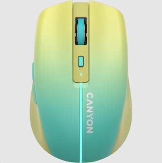 CANYON myš optická bezdrátová MW-44, LED Backlight, 800/1200/1600 dpi, 8 tl, BT+2,4GHz, bat 500mAh, žlutomodrá gradient