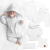 Žebrovaná rostoucí souprava 4D, zavin. body, kalhoty, kabátek a čepička, bílá, vel. 56/62; 56/62 (0-3m)