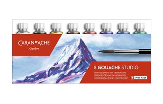 Kvašové barvy, 8 barev + štětec, tuba 10 ml, CARAN D'ACHE 2001.408