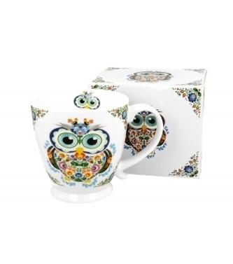 Porcelánový hrnek na stopce Owl Etno 480 ml v dárkové krabičce