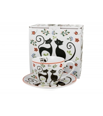 Porcelánový hrnek s podtalířkem Etno cats 250 ml v krabičce