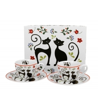 Porcelánový hrnek espresso s podtalířkem Etno cats 90 ml, sada 2 ks v dárkovém boxu