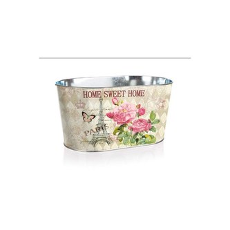 HOME DECOR Květináč plechový oválný HOME SWEET 22,5 x 13,5 x 11 cm