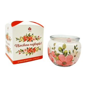ARÔME Svíčka 90 g, ve skle a flower boxu, Všechno nejlepší, Strawberry Cream