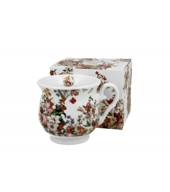 Porcelánový hrnek buclák na stopce Vintage Flower White 470 ml v dárkové krabičce