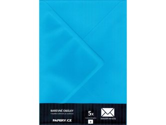 barevná obálka 162X229 mm MODRÁ NEBESKÁ, 5 kusů,110 gm2, olizová