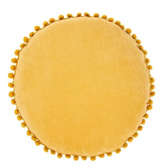 Dekorační polštář s výplní ESLOV | hořčicová s bambulkami kulatý | 40 cm |  883700 Homla