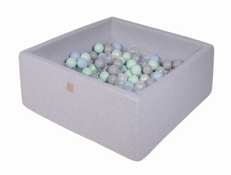 Suchý bazének s míčky 90x90x40cm s 200 míčky, čtvercový, šedý: perleťově bílá, šedá, průhledná, mátová, modrá