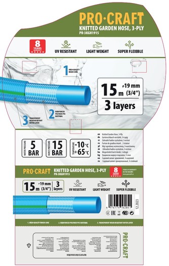 Zahradní hadicí Procraft PR-3KGH1915 3 vrstvy, 3/4" 15 m | PR-3KGH1915