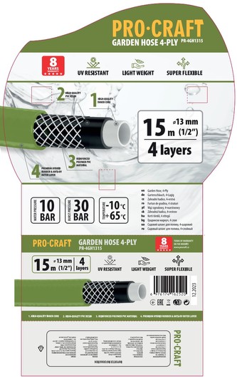 Zahradní hadicí Procraft PR-4GH1315 4 vrstvy, 1/2" 15 m | PR-4GH1315