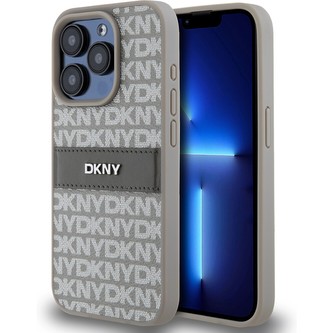 DKNY PU Leather Repeat Pattern Tonal Stripe kryt iPhone 14 Pro béžový