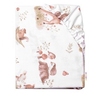 Bavlněné prostěradlo do postýlky, Roztomilá zvířátka, bílá/hnědá, 140x70 cm; 140x70