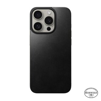 Nomad Magnetic Horween Leather Back, black - iPhone 15 Pro