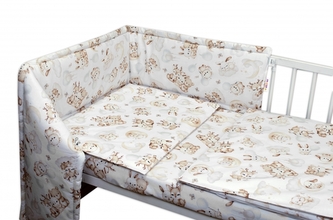 Mantinel s povlečením do postýlky, 3D sada - Sny zvířátek, bílá/hnědá, 135x100 cm; 135x100