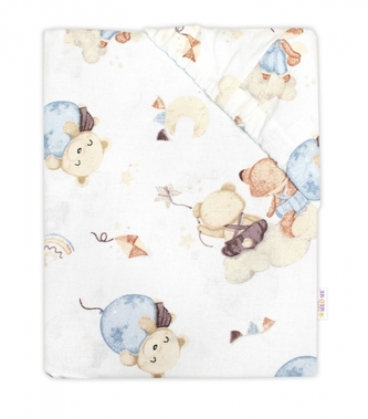 Bavlněné prostěradlo do postýlky, Zábava s balónky, bílá/modrá; 120x60