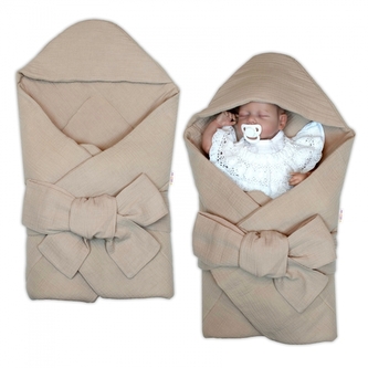Luxusní mušelínová zavinovačka s kapucí na zavazování, béžová