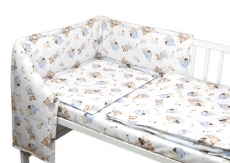 Mantinel s povlečením do postýlky, 3D sada - Zábava s balónky, bílá/modrá; 120x90