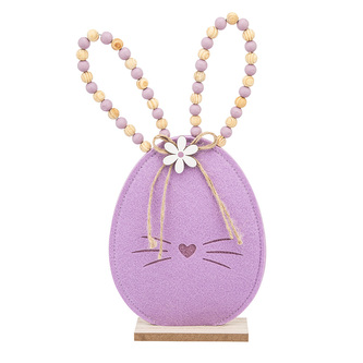 PLSTĚNÁ FIGURKA ZAJÍC 16X5X32CM FIALOVÉ KORÁLKY