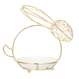 ZAJÍČEK - KERAMICKÁ MISKA V KOVOVÉM STOJÁNKU 18X11X17CM