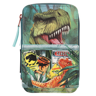 Penál s výbavou Dino World, Zelený, T-Rex, 3D, třípatrový