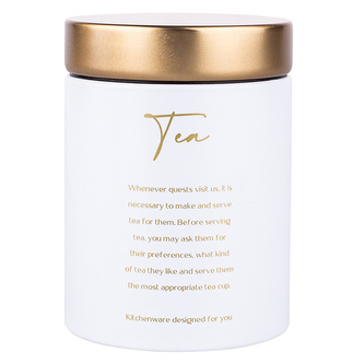 KRUHOVÁ MATNĚ BÍLÁ KRABICE S VÍKEM V ZLATÉM ODSTÍNU 11X11X15CM ČAJ