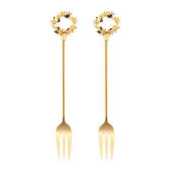 SADA 2 KS VÁNOČNÍCH DEZERTNÍCH VIDLIČEK ZLATÝ VĚNEC