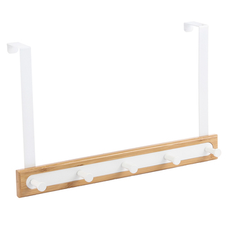 BÍLÝ KOVOVÝ VĚŠÁK NA DVEŘE S PĚTI HÁČKY 40X4.5X25CM