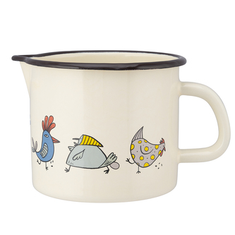 SMALTOVANÝ HRNEK S VÝLEVKOU 1.15 L PRŮMĚR: 12CM VÝŠKA: 11.5CM VESELÉ SLEPIČKY