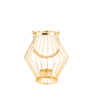 STOJAN NA SVÍČKY S METALOVÝM RÁMEČKEM A DRŽADLEM 19X19X20CM ZLATÝ