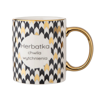 GOLD DREAM ROVNÝ HRNEC NBC 250ML S ZLATÝM UCHEM A KRYTEM PRO ČAJ