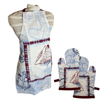 HOME ELEMENTS Dětská sada – zástěra a chňapka 50*70 + 10*22 cm, Plachetnice