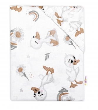 Bavlněné prostěradlo do postýlky, Kačátko, bílá/béžová, 140x70 cm; 140x70