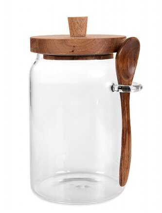 Sleněná dóza | CARLOS | sklo s akátovou lžičkou | 0,9 l | 844107 Homla