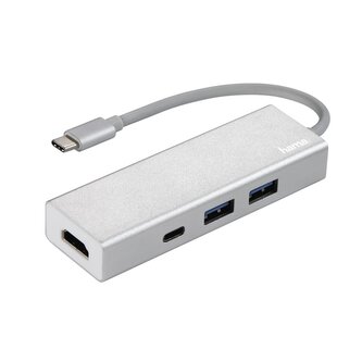 Hama USB-C 3.1 hub Aluminium, 2x USB-A, USB-C, HDMI