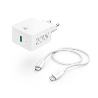 Hama set rychlá USB nabíječka USB-C PD 20 W + kabel USB-C Lightning 1 m, bílá