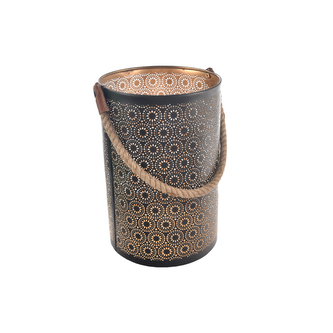 Svícen kov/juta DOT černý/zlatý 20x20x30 cm