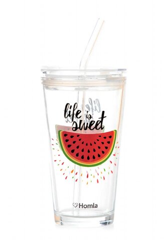 Sklenice | EMBO SUMMER | s víčkem a skleněným brčkem meloun | 0,5 l | 816654 Homla