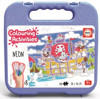 EDUCA Vybarvovací puzzle Piráti 100 dílků s fixy